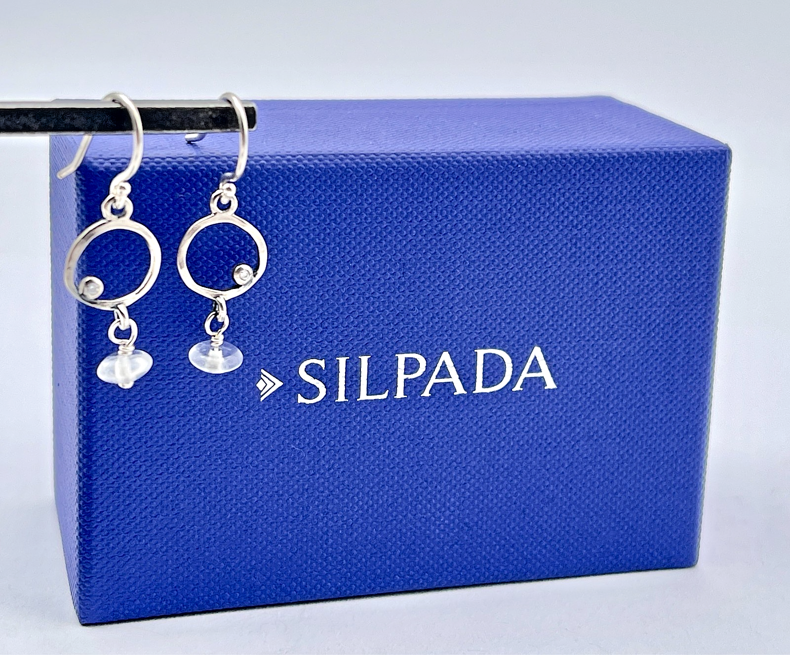 Vtg. Silpada Sterling ORBITING MOON CZ Dangle Quartz Bead Petite Earrings, W2369