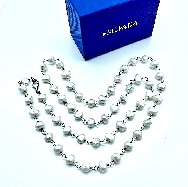 Silpada Sterling Silver, Freshwater Pearl "Fresh Catch" Chain Necklace 32" N1368
