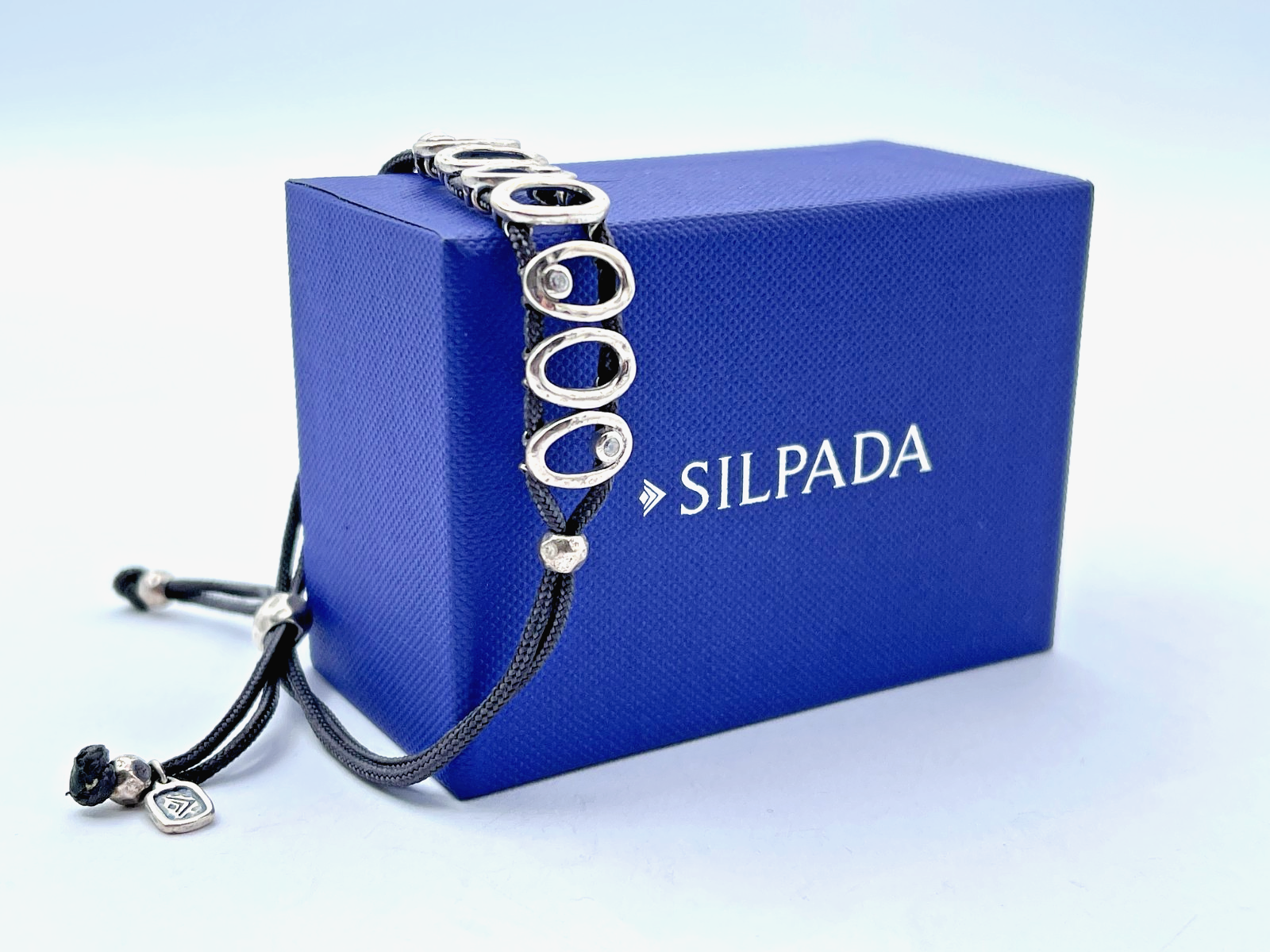 Silpada .925 Sterling + CZ, Sweet Deal, Grey Cord Sliding Lariat Bracelet, B2418