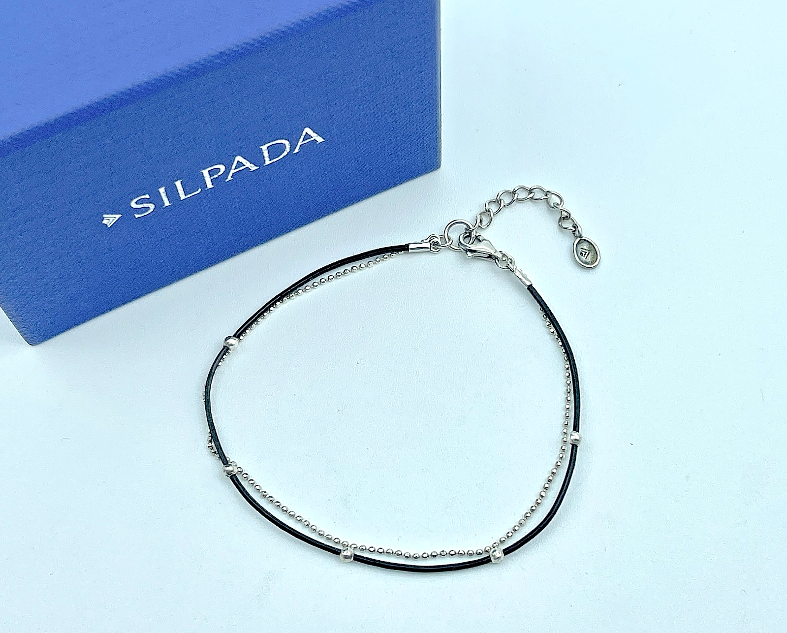 Silpada .925 Sterling Silver Bead Chain + Black Cord Adjustable Bracelet, B2700