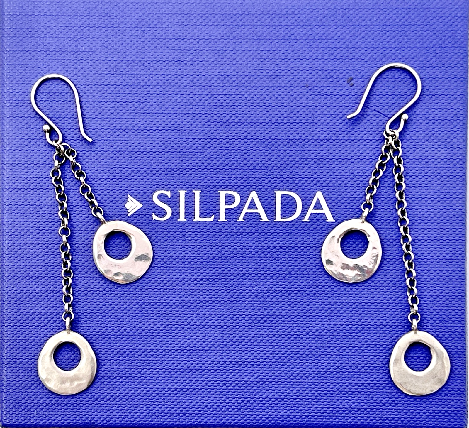Vtg Silpada .925 Sterling Hammered Circles Dangling Chains Earrings Israel S2768